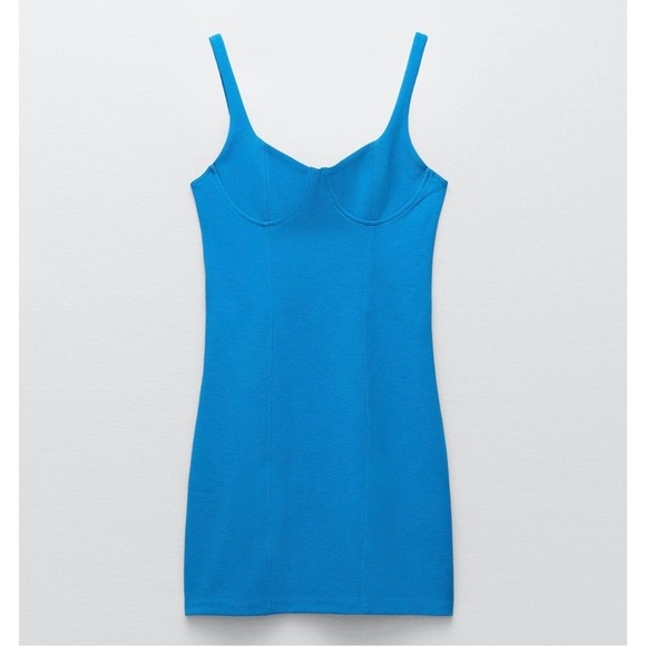 Zara Blue Corset Stitch Mini Dress Size Small‎ - Picture 2 of 13